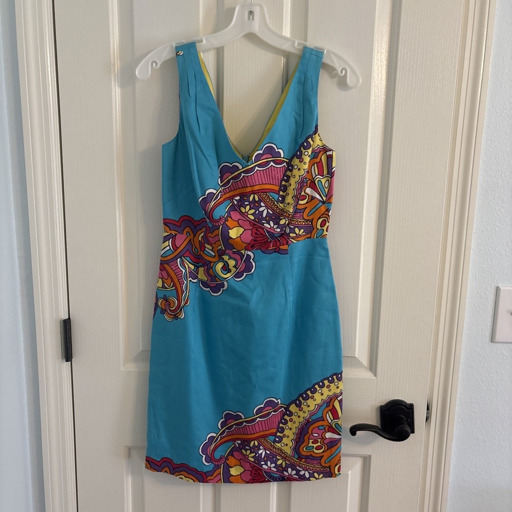 Lilly Pulitzer Sz 2 Turquoise Optical Confusion KiKi Dress Printed Engineered